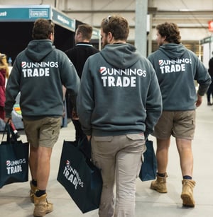 3 tradies wearing Novelli Bunnings Trade hoodies