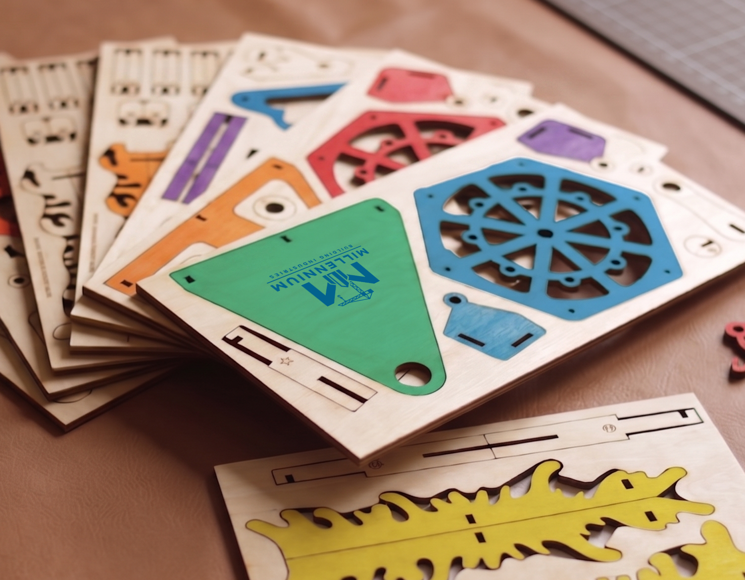 Custom branded wooden craft kit components precision laser-cut and ready to assemble